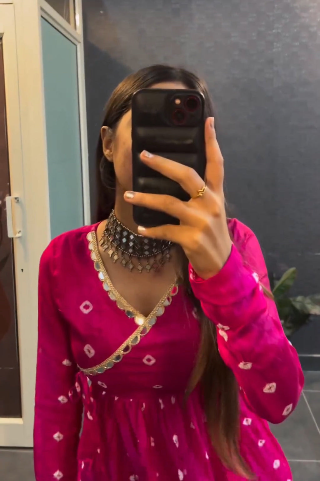 Women Pink Bandhni Print Flared Short Kurti Top