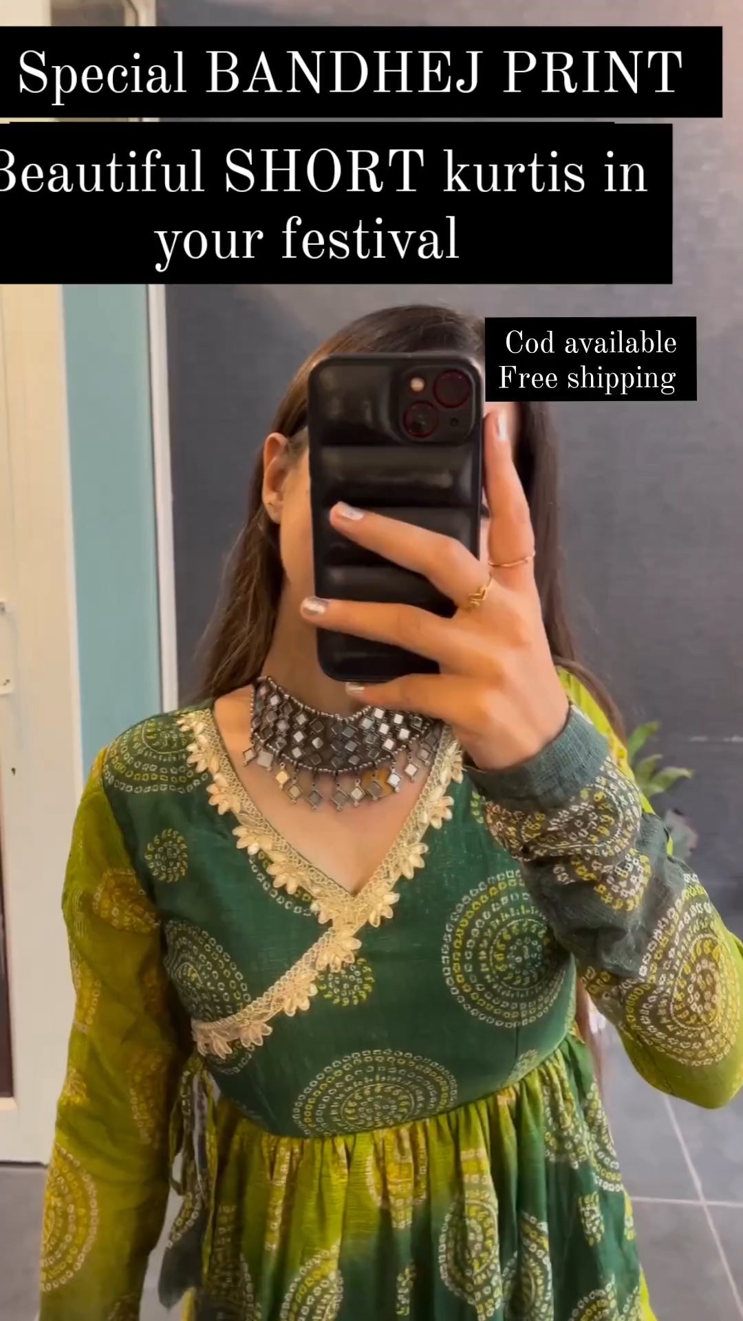 Women Green Bandhej Print Short Kurti for Women – Festive Special Ethnic Top