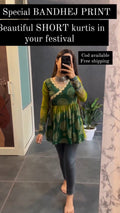 Women Green Bandhej Print Short Kurti for Women – Festive Special Ethnic Top