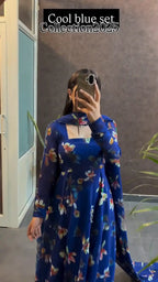 Summer Friendly Floral Fantasy Royal Blue Ethnic Set