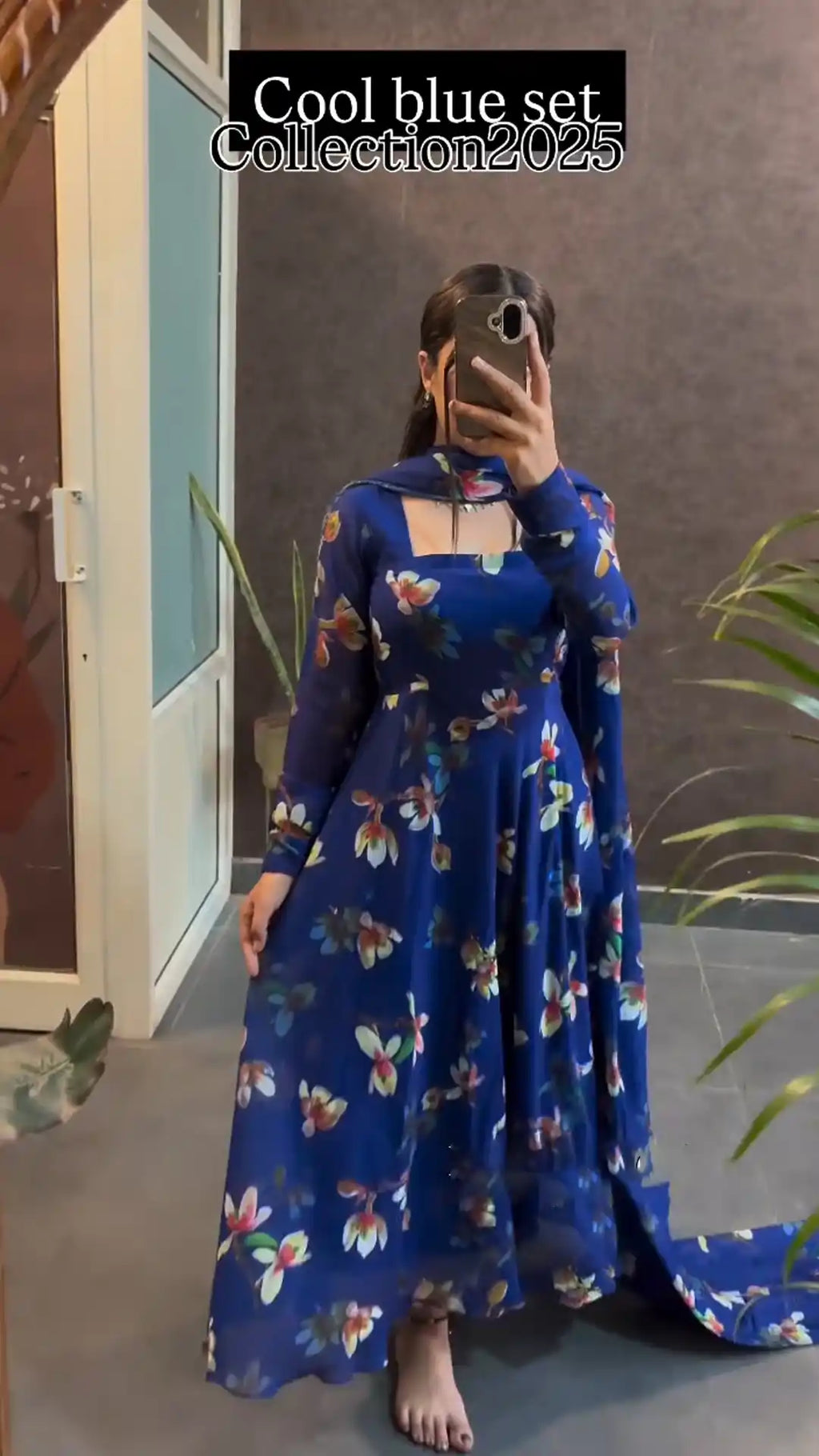 Summer Friendly Floral Fantasy Royal Blue Ethnic Set