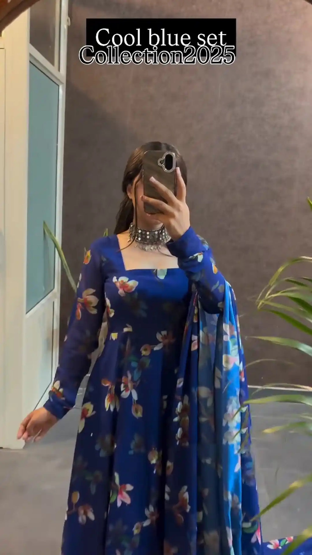 Summer Friendly Floral Fantasy Royal Blue Ethnic Set
