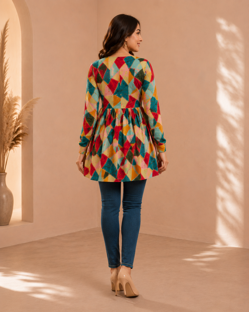 Women Festive Multicolor Zigzag Short Kurti for Women – Banarasi Style Designer Top