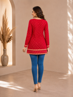 Women Red Bandhni Print Short Kurti Top