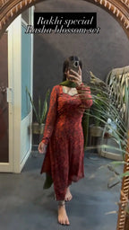 Rakhi Special Rasha Rust Blossom Kurta Pant Dupatta Set