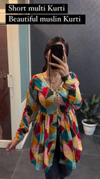 Women Multi Print Flared Kurti Top
