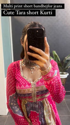 Women Multi Print Bandhej Short Kurti for Women – Cute Tara Style Top.