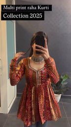 Women Multi Print Flared Kurti Top | Stylish Ethnic Short Kurti for Women | Casual & Festive Wear Kurti