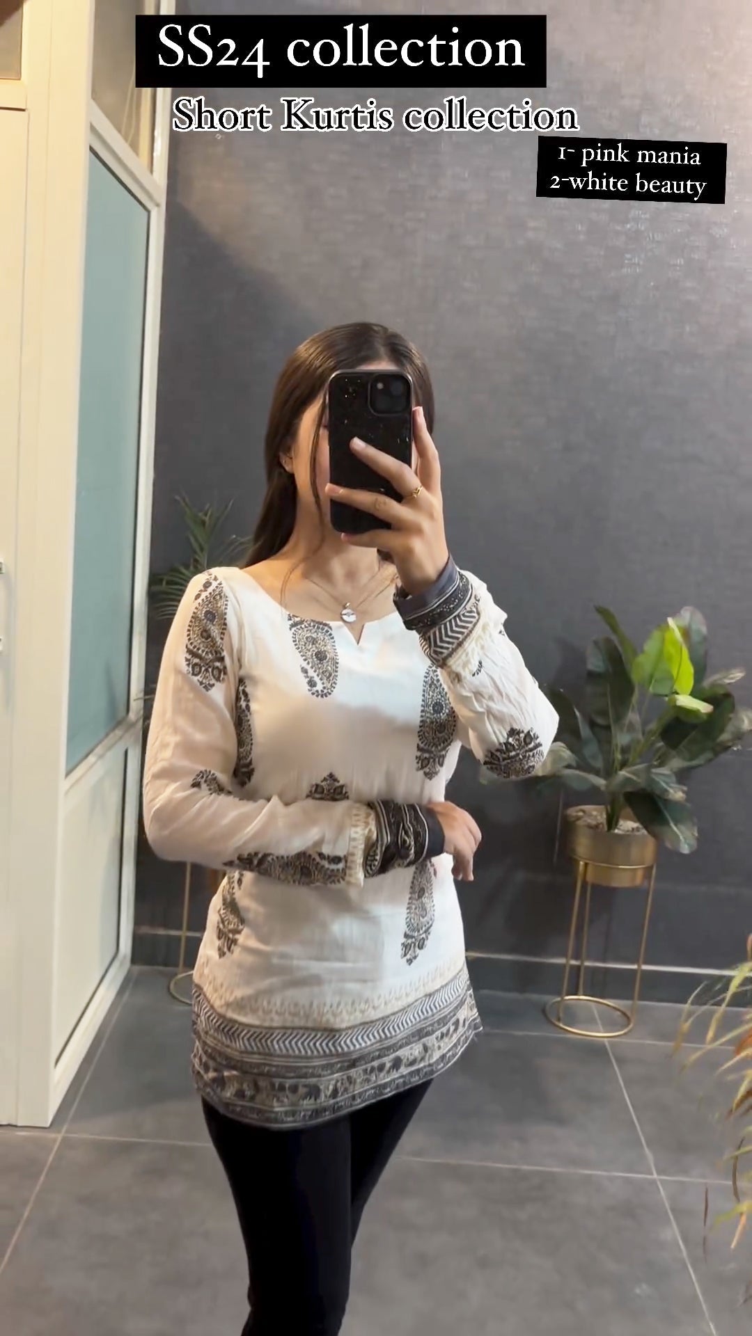 White & Black Printed Short Kurti for Women – Elegant Everyday Ethnic Top