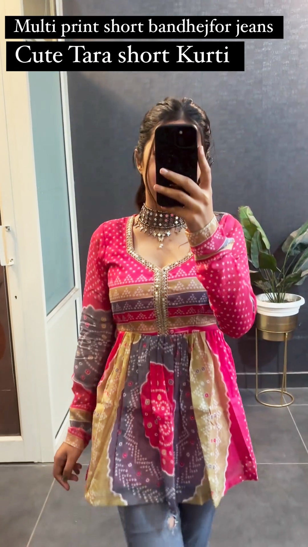 Women Multi Print Bandhej Short Kurti for Women – Cute Tara Style Top.