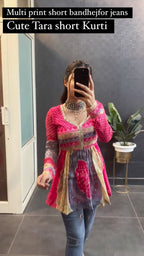 Women Multi Print Bandhej Short Kurti for Women – Cute Tara Style Top.