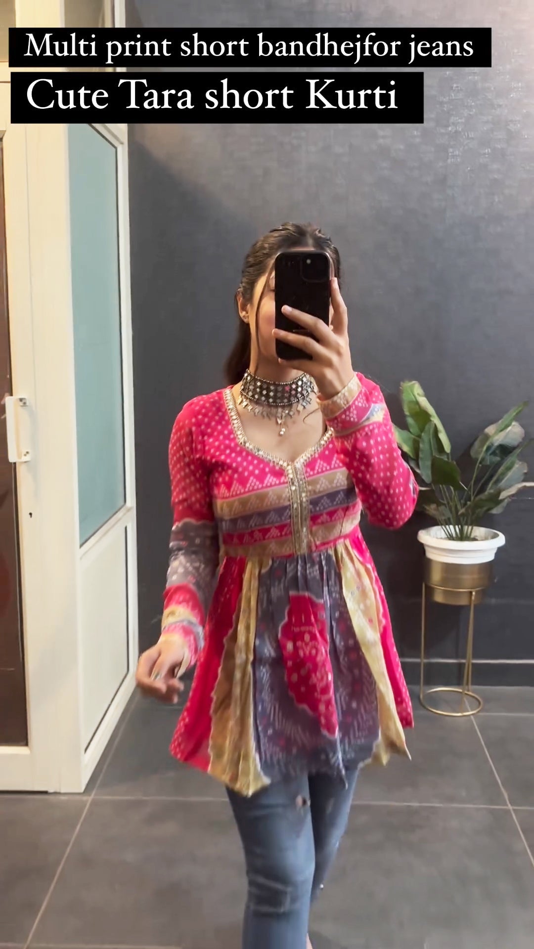 Women Multi Print Bandhej Short Kurti for Women – Cute Tara Style Top.