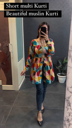 Women Multi Print Flared Kurti Top