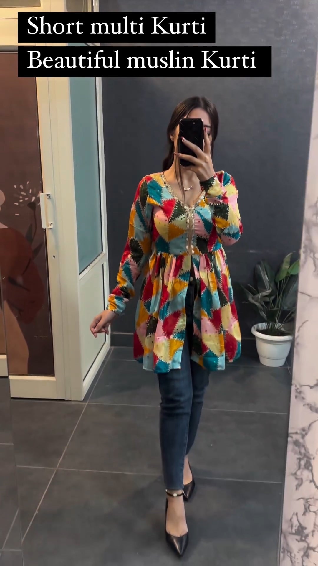 Women Multi Print Flared Kurti Top