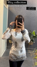 White & Black Printed Short Kurti for Women – Elegant Everyday Ethnic Top