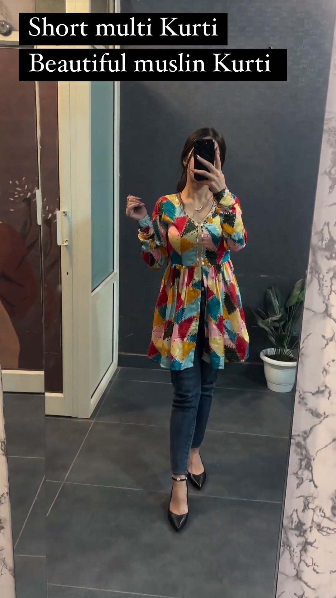 Women Multi Print Flared Kurti Top