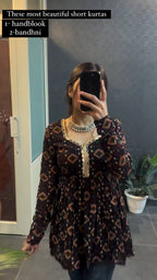 Brown Bandhej Print Short Kurti for Women – Festive Special Ethnic Top