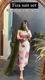 Multicolor Straight Fiza Full Sleeves Kurta And Pant Set With Dupatta