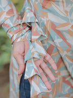 Ash Green With Pastel Leaf Print