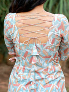 Ash Green With Pastel Leaf Print