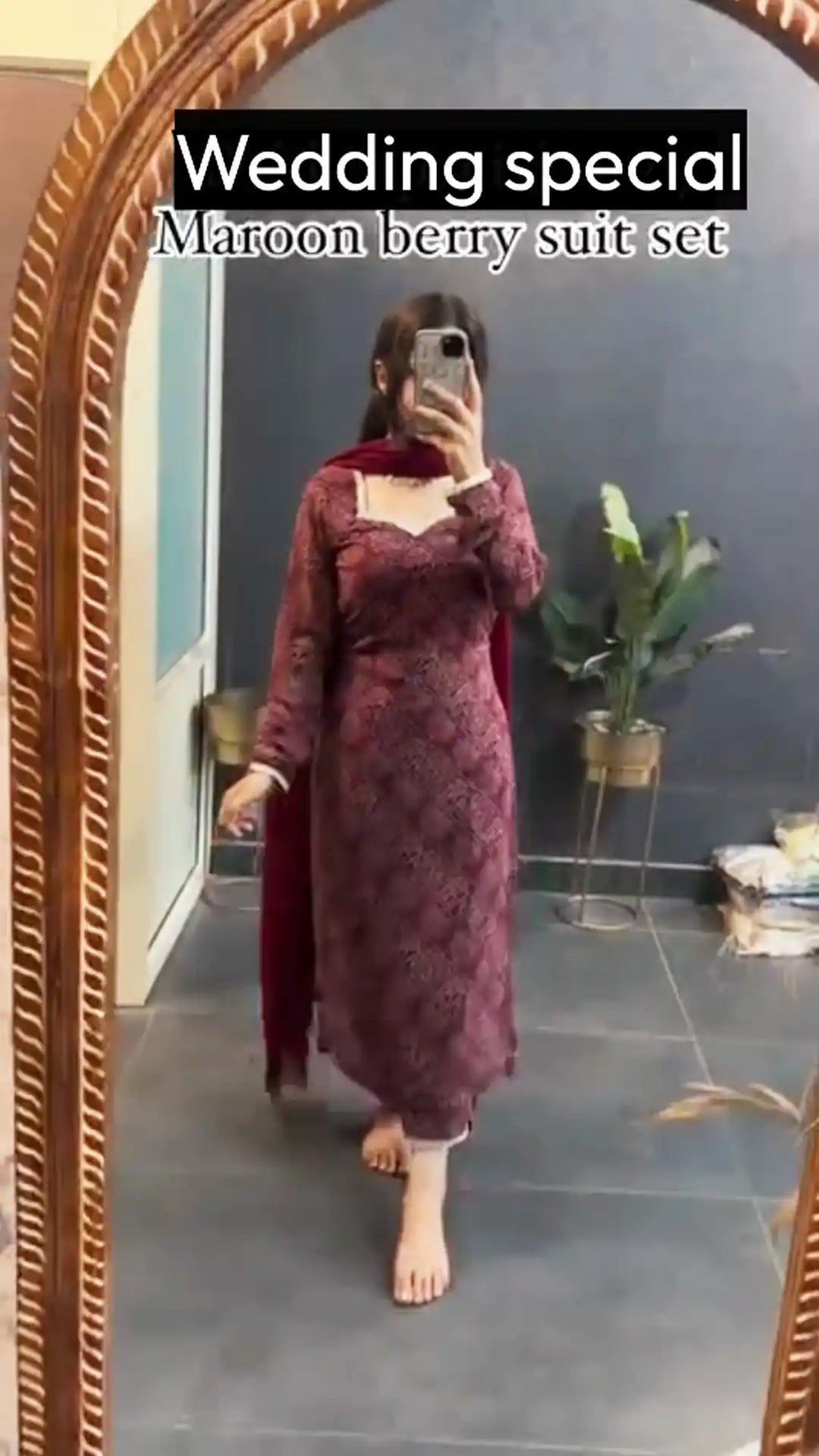 Maroon Berry Straight Wedding Special Kurta And Pant Set With Dupatta