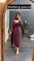 Maroon Berry Straight Wedding Special Kurta And Pant Set With Dupatta