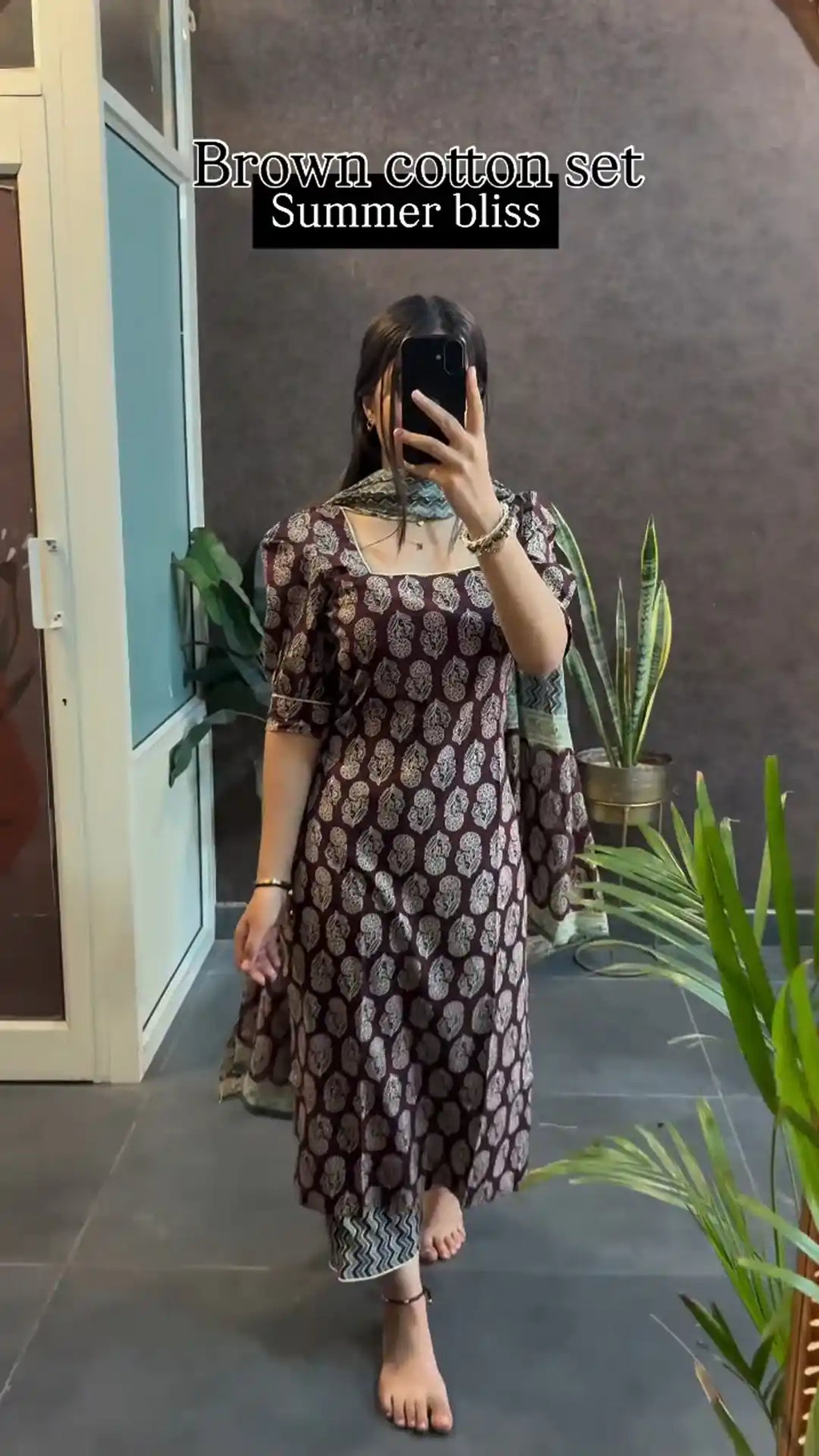 Brown Cotton Set Summer Friendly Suits Sets
