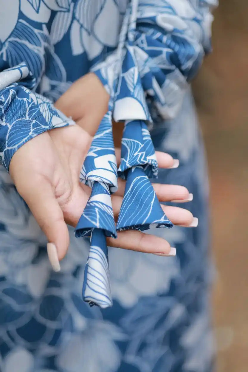 Lake Blue With Lotus Printed Swiss Cotton