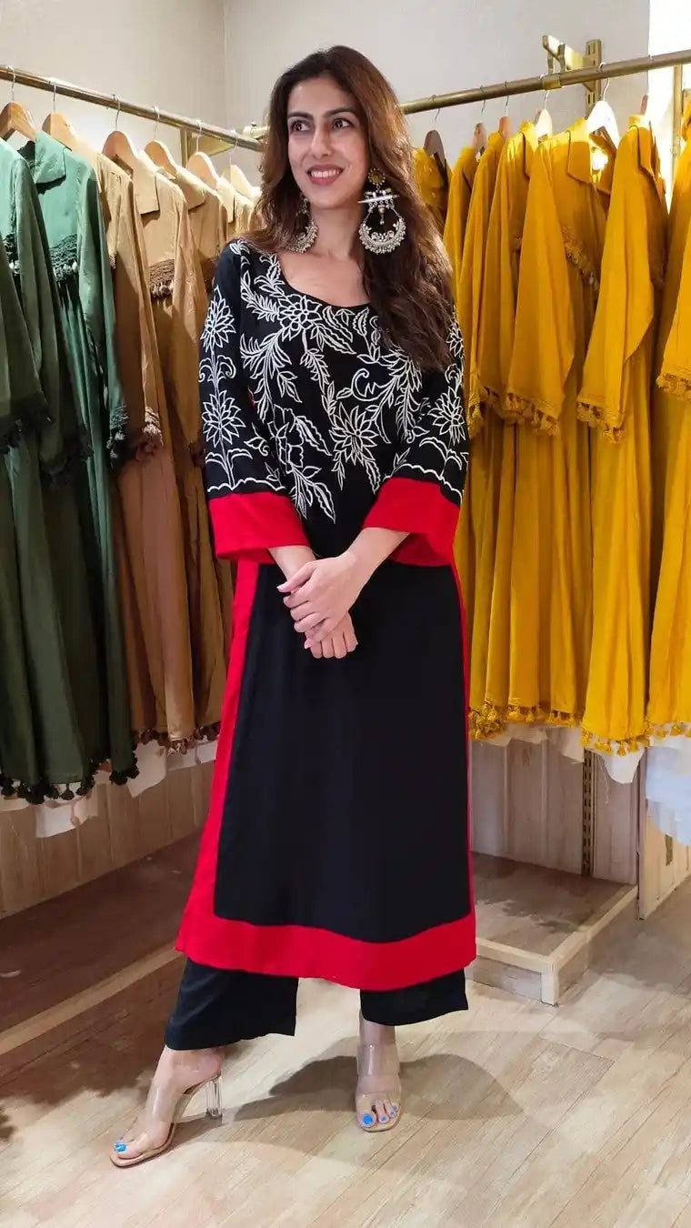 Midnight Bloom Black Printed Kurta Set