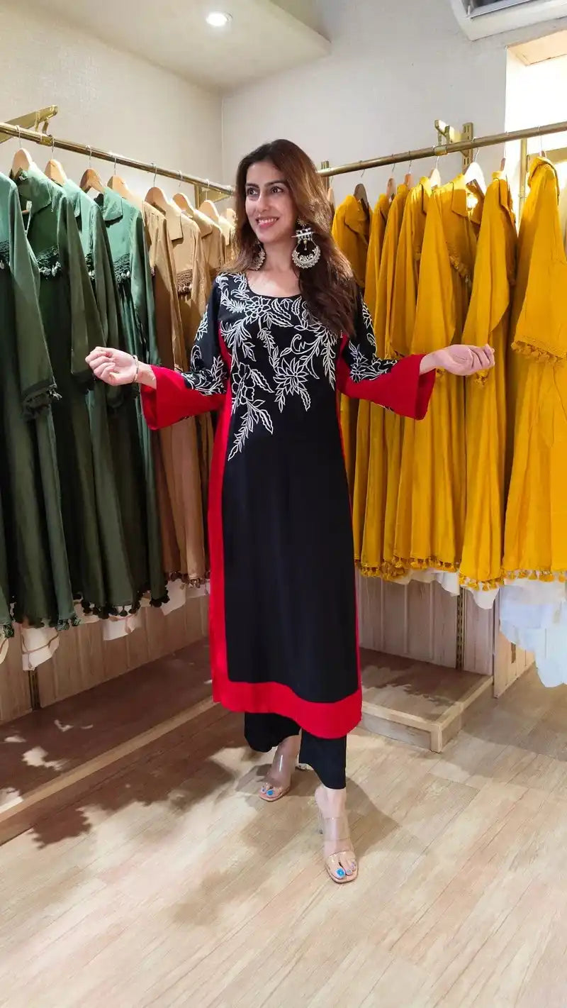 Midnight Bloom Black Printed Kurta Set