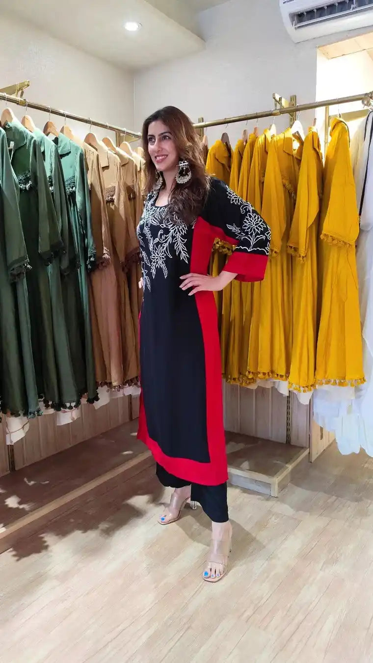 Midnight Bloom Black Printed Kurta Set