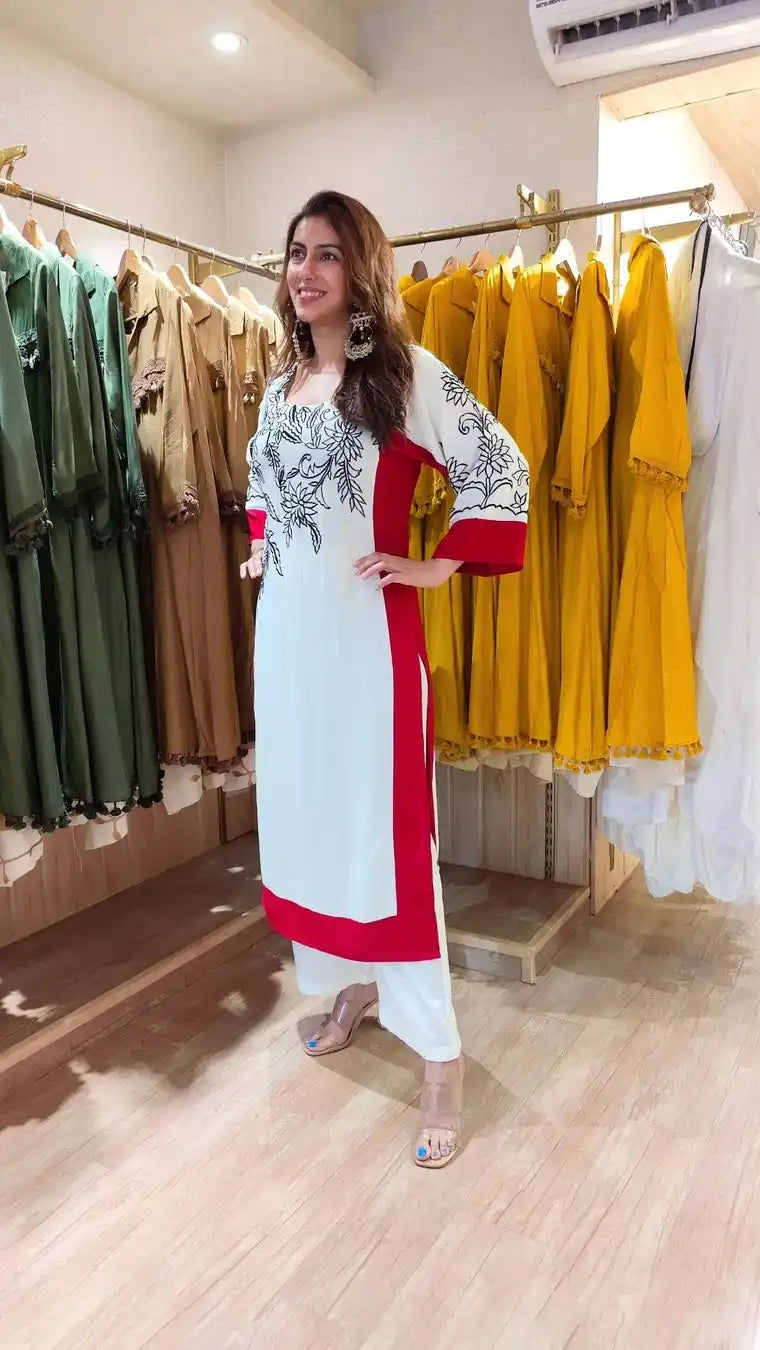 Midnight Bloom White Printed Kurta Set