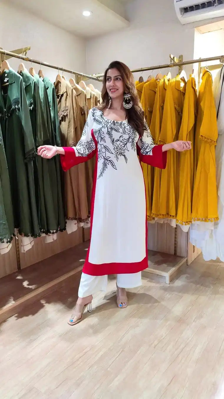 Midnight Bloom White Printed Kurta Set