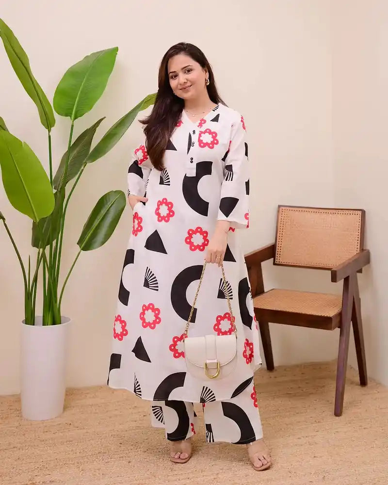 Monochrome Muse Cotton A Line Kurta Set