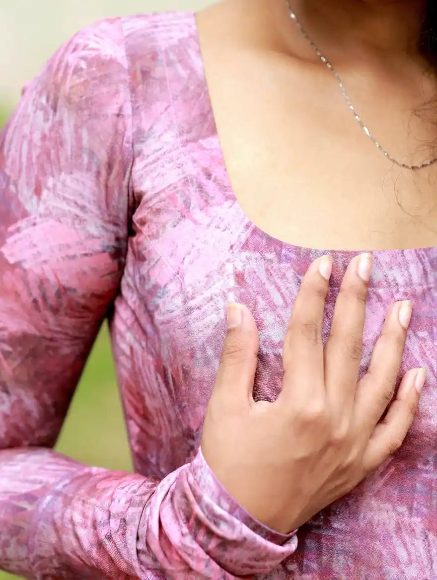 Pink Abstract Print Square Neck Kurti With Criss-Cross Back Tie-Up