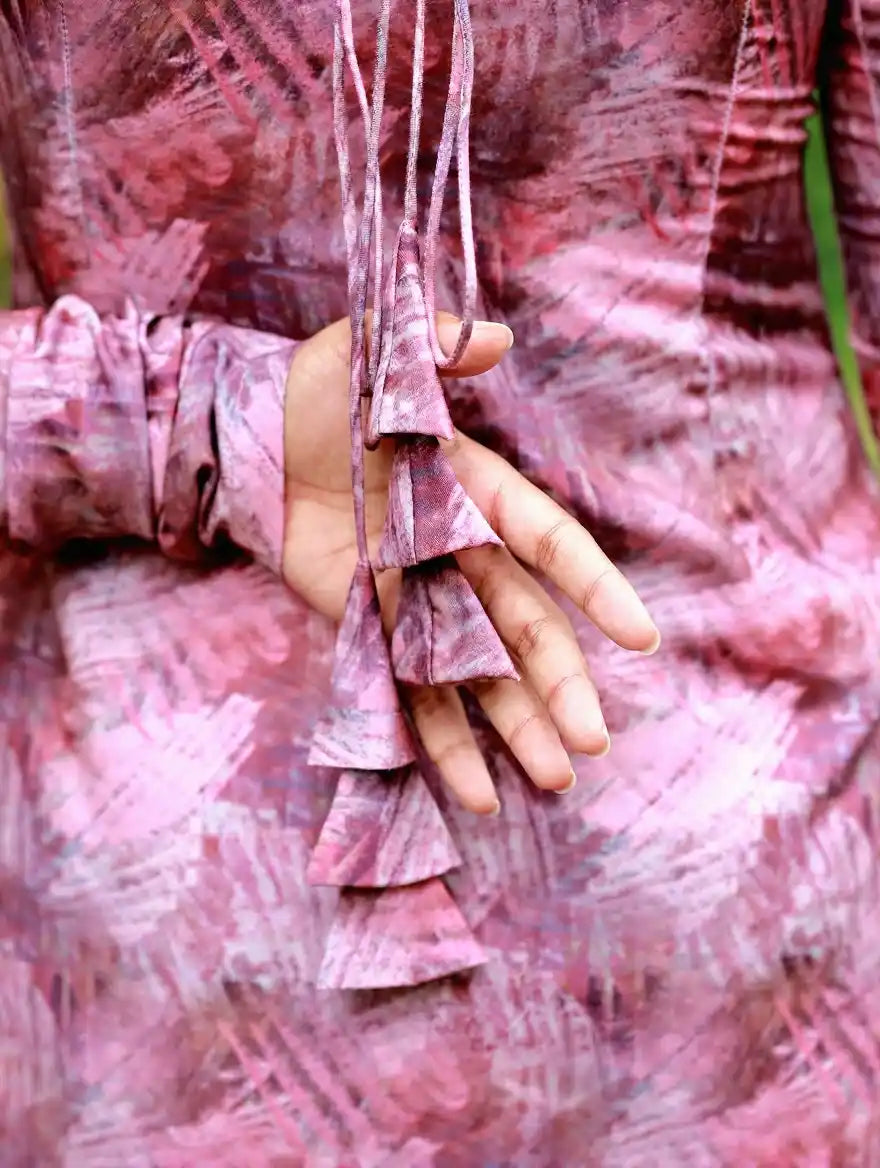 Pink Abstract Print Square Neck Kurti With Criss-Cross Back Tie-Up