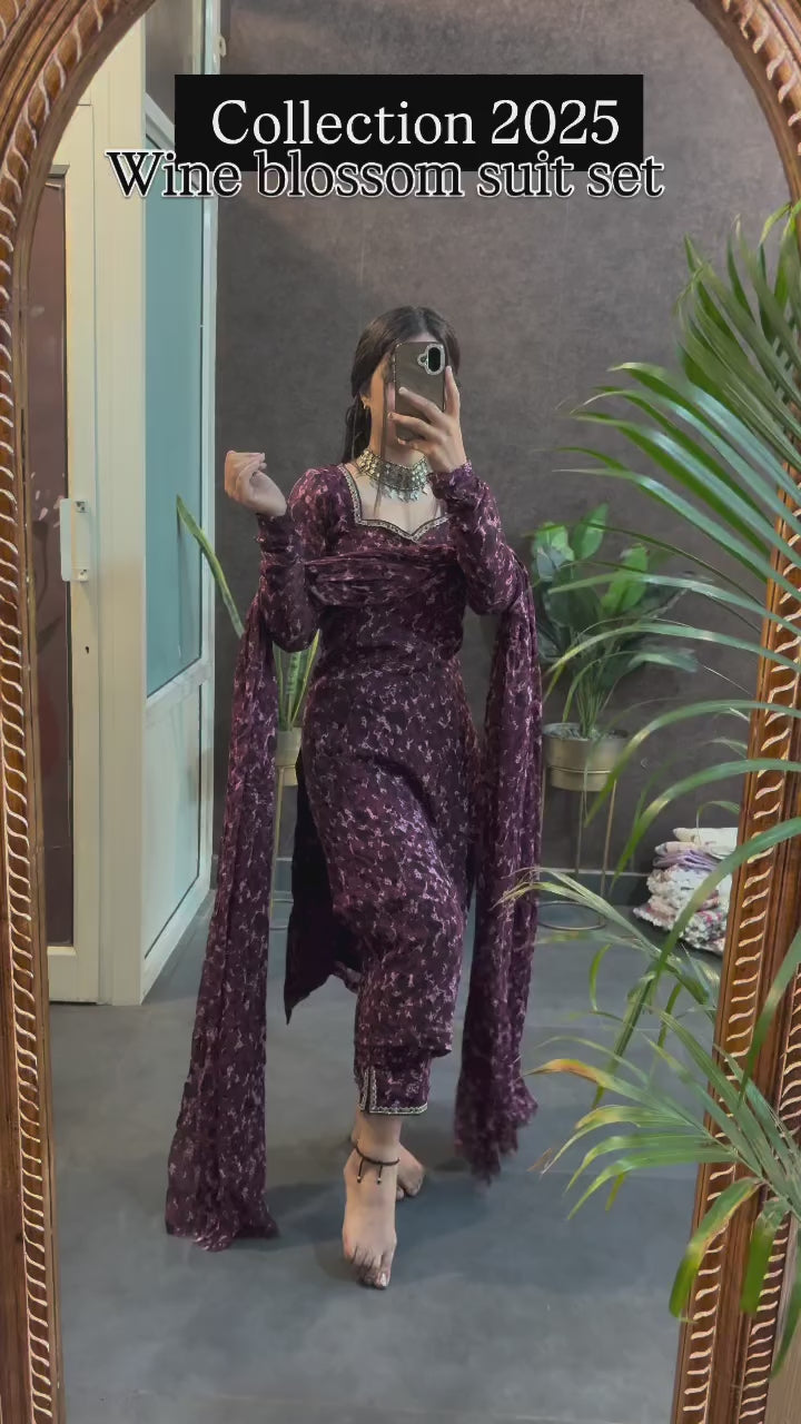 Wine Blossom Festive Suit Set