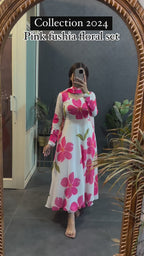 Pink Fushia Floral Set In Long Sleeves With Duppta
