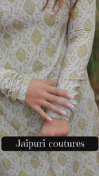 Women's Ivory & Olive Floral Printed Kurti With Tie-Up Sleeves