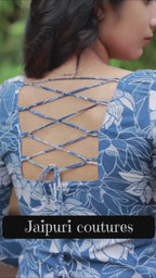 Lake Blue With Lotus Printed Swiss Cotton