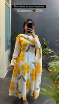 Sunflower Printed Kali Set Kurtas With Dupatta