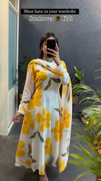 Sunflower Printed Kali Set Kurtas With Dupatta