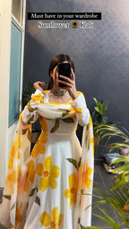 Sunflower Printed Kali Set Kurtas With Dupatta