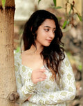 Women's Ivory & Olive Floral Printed Kurti With Tie-Up Sleeves