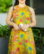 Yellow Floral Sleeveless Kurti With Palazzo Set